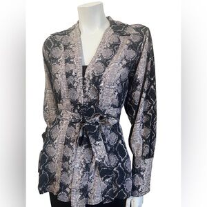 Topshop Animal Print  Blouse Size 10 Waist Belt Buttons